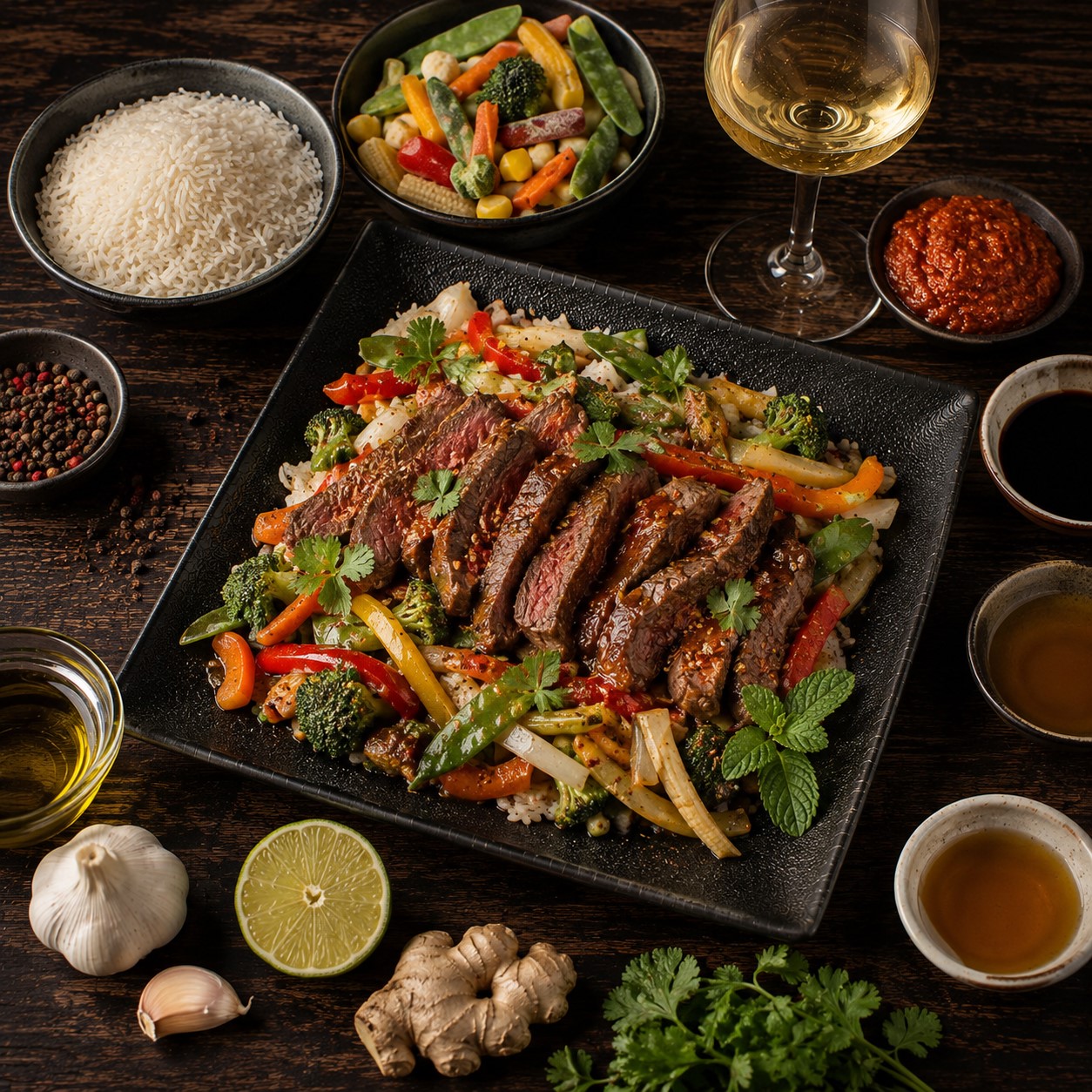 Bavette au curry rouge