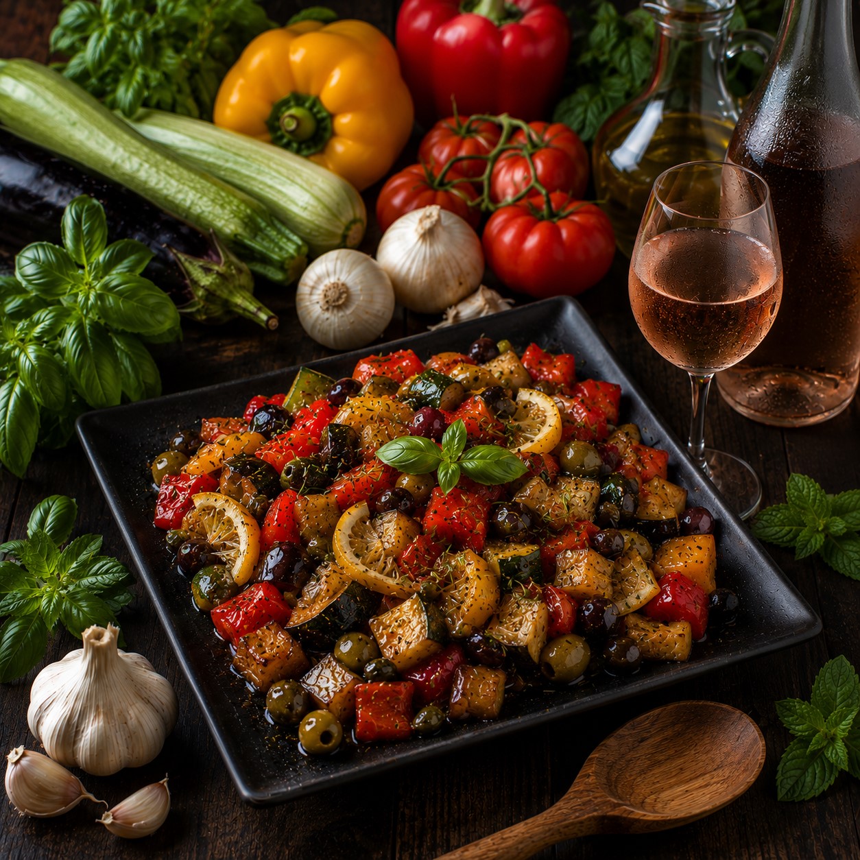 Ratatouille rôtie aux olives et citron confit