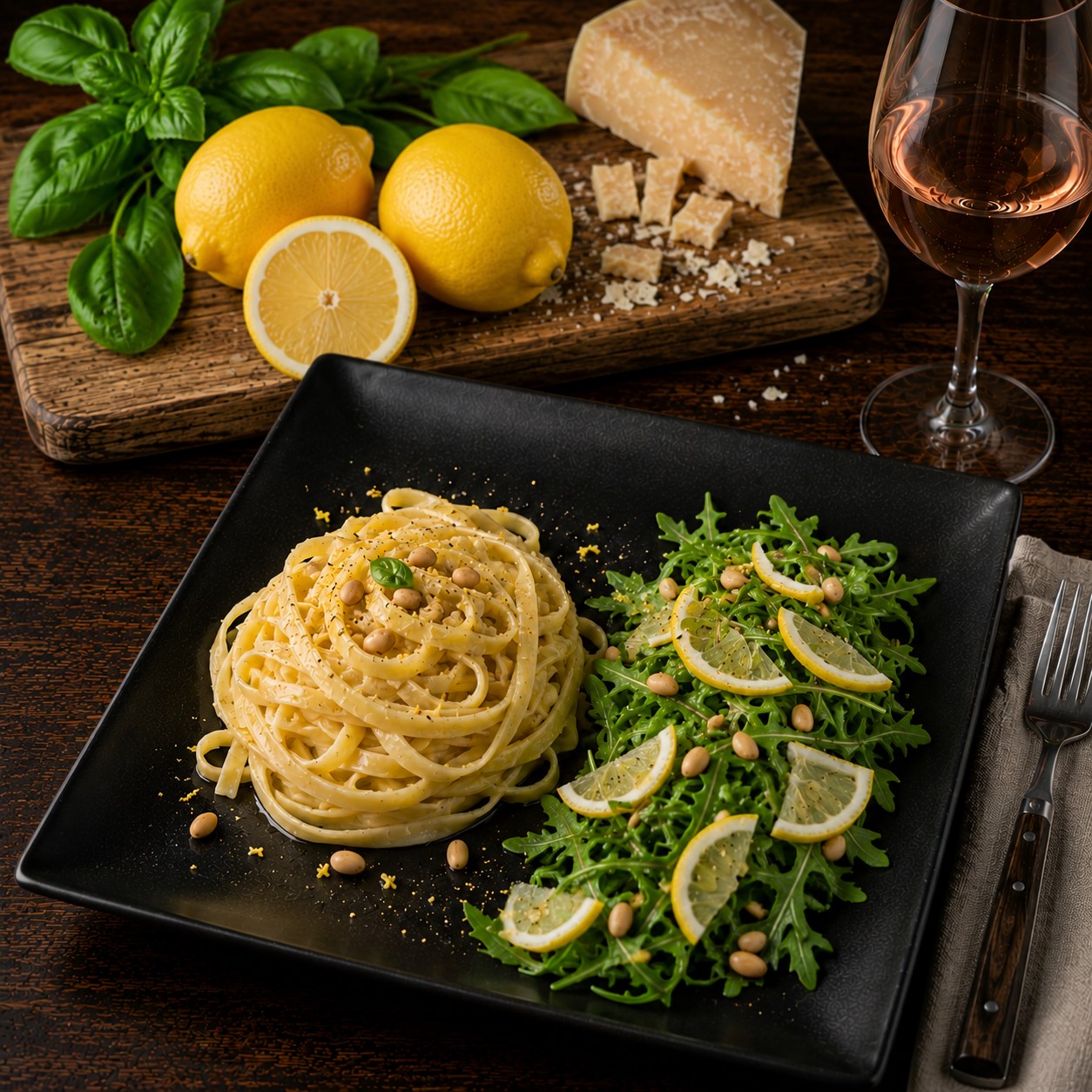 Tagliatelles au citron et aux pignons