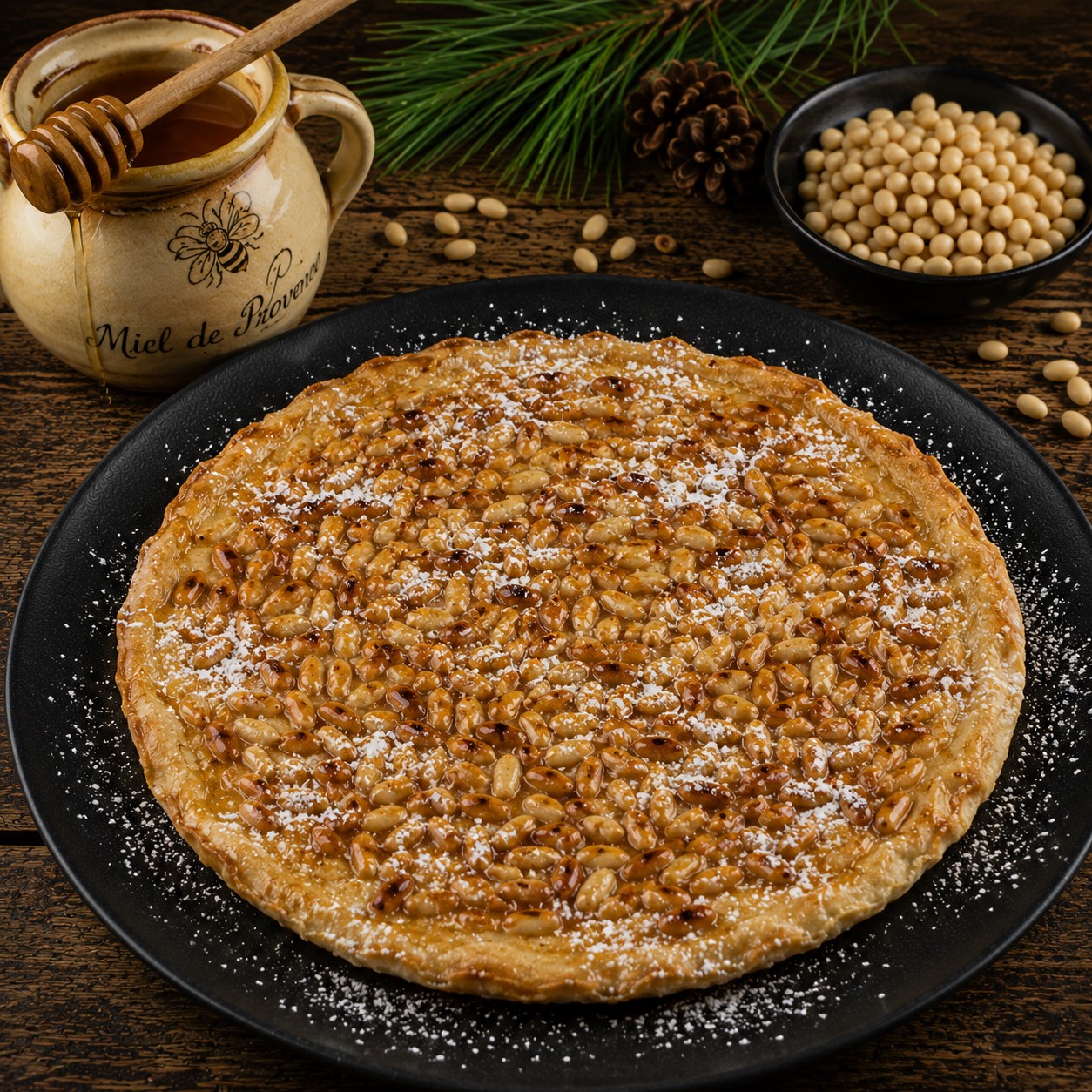 Tarte au miel et aux pignons