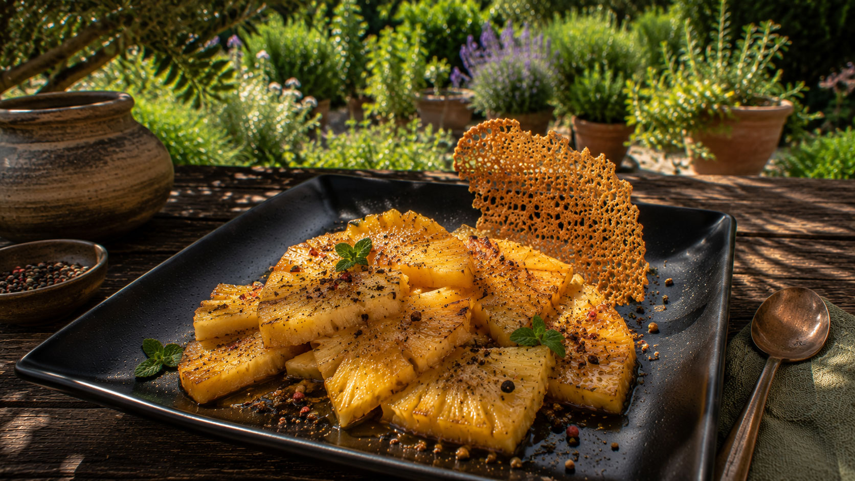 Ananas rôti au poivre et aux épices