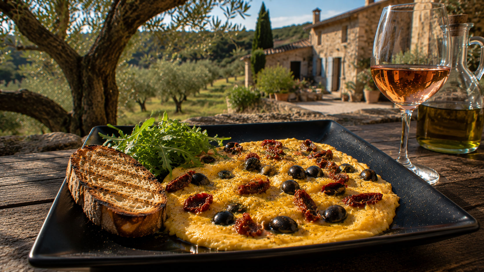 Omelette aux olives noires et tomates séchées