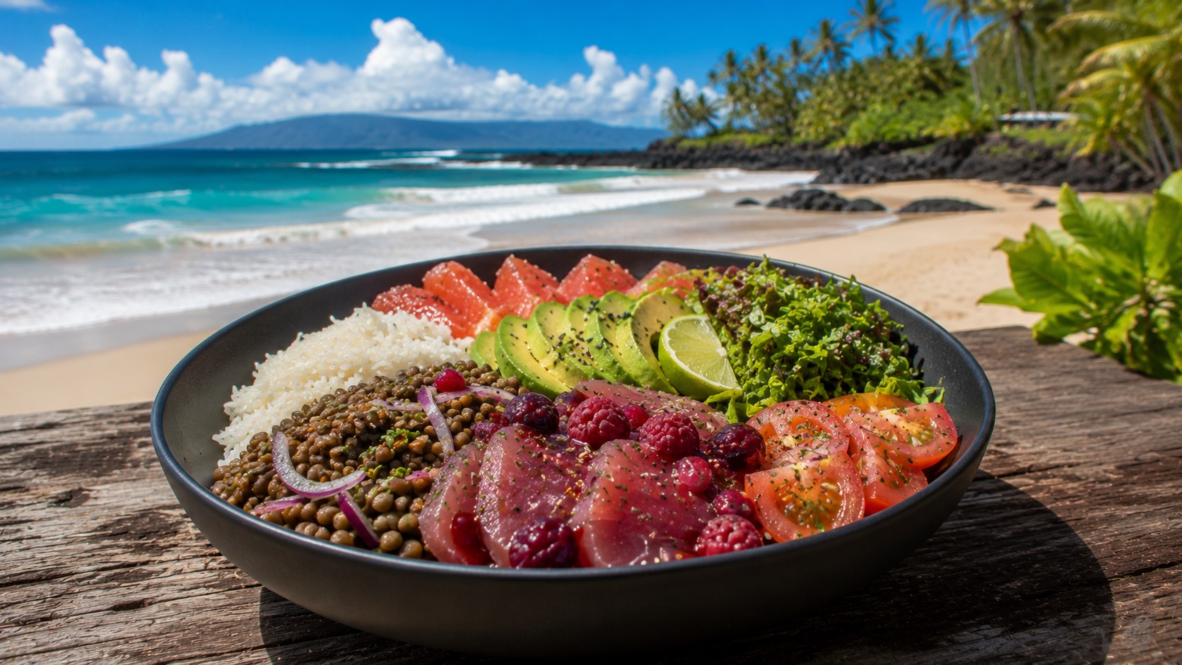 Poké de thon aux agrumes et aux fruits rouges