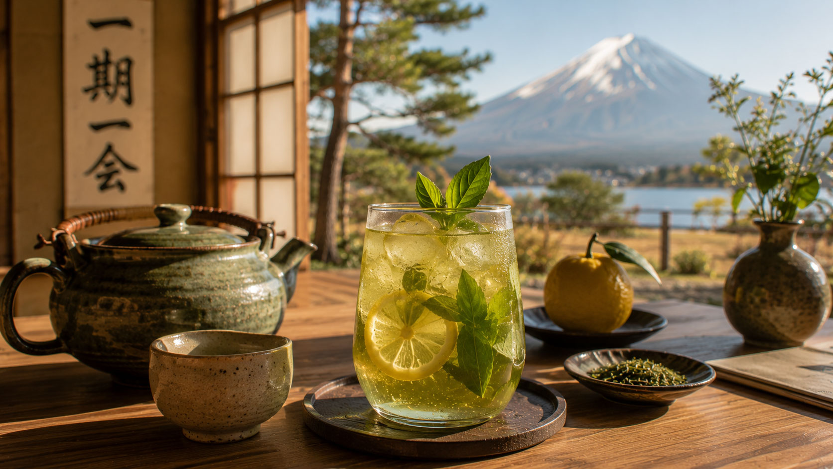 Thé vert, yuzu et basilic
