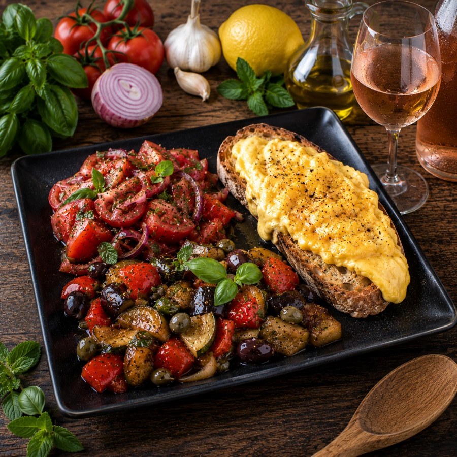 Assiette d'été à la ratatouille et à l'omelette