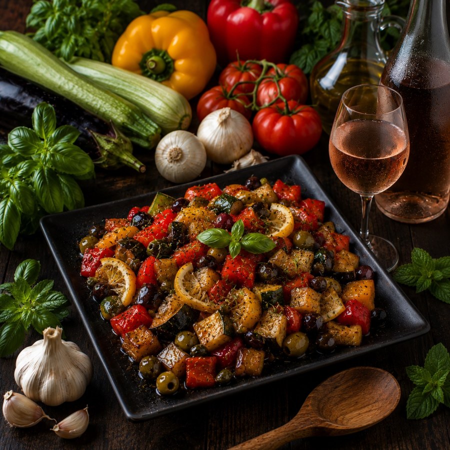 Ratatouille rôtie aux olives et citron confit