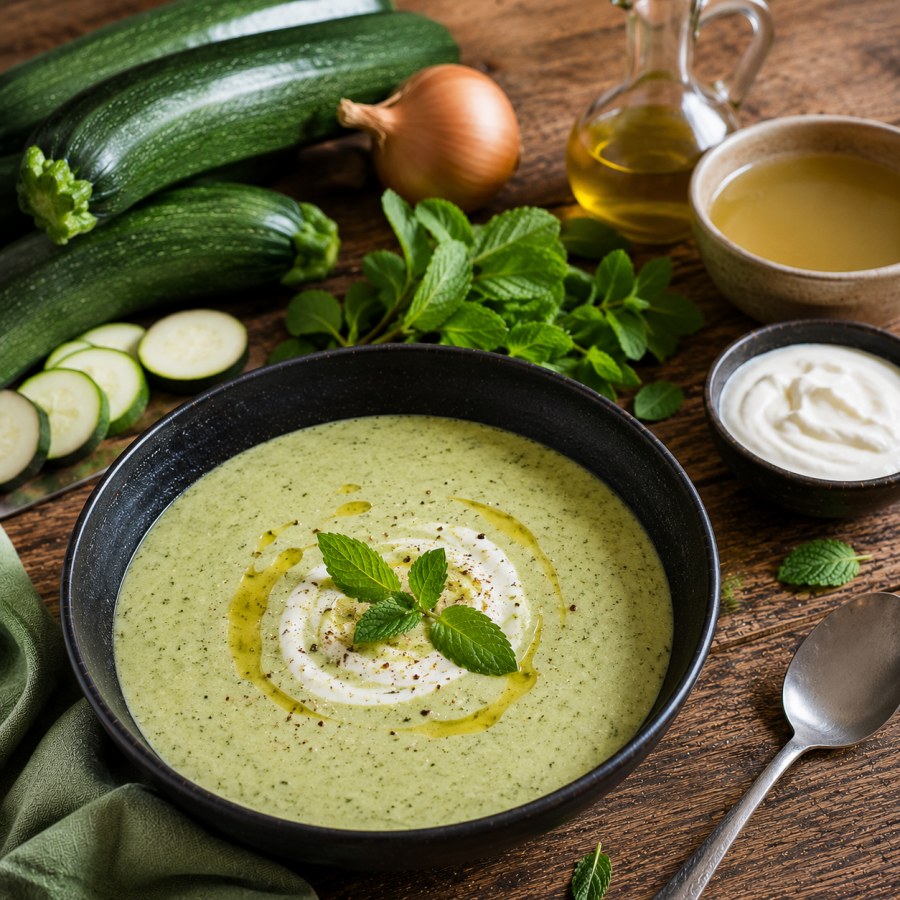 Soupe glacée de courgettes à la menthe